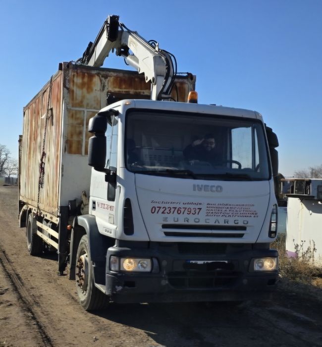 De vanzare IVECO EUROCARGO 2006 cu macara 5 tone, platforma si troliu
