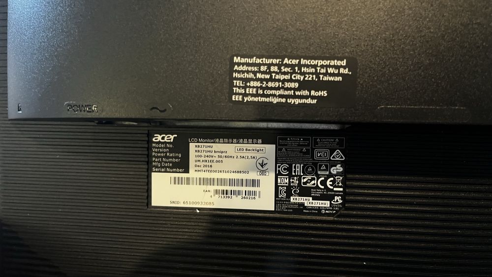 Monitor Gaming Acer Predator XB271HU – 27” WQHD 165Hz IPS G-SYNC