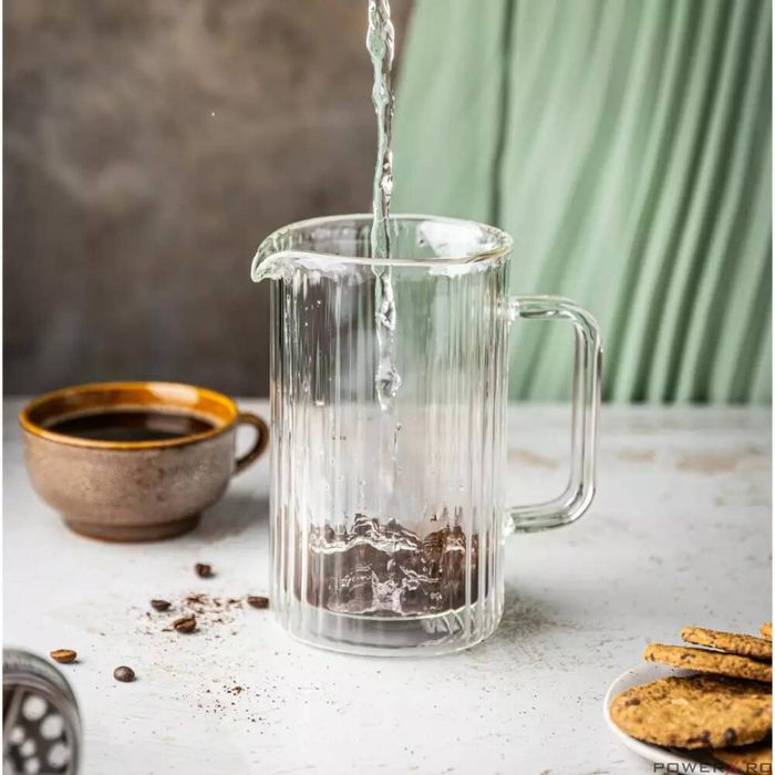 Infuzor cafea, ceai cu piston si capac argintiu, sticla, 1 L,