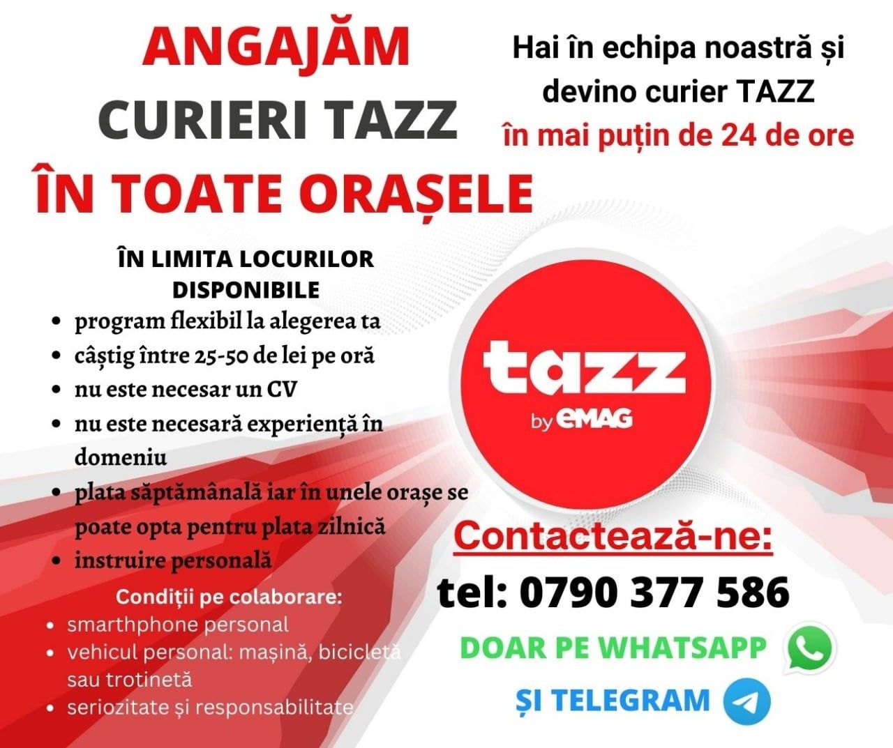 Tazz angajare curieri Tg Mureș 1000-7000