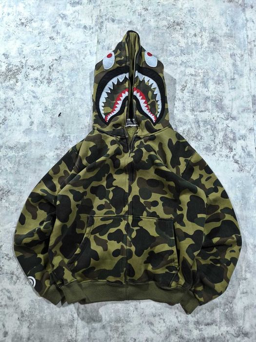 Camo Bape Shark Pullover Hoodie Hanorac 100 Bumbac Marime S