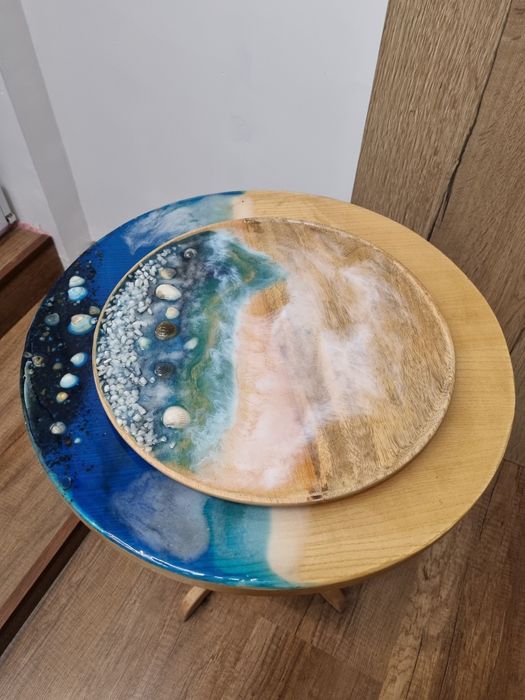 Măsuță de cafea cu rășină epoxidică + platou de servire