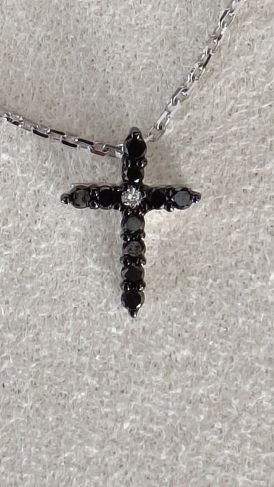Lant aur alb Teilor 14k cu cruciulita diamante negre