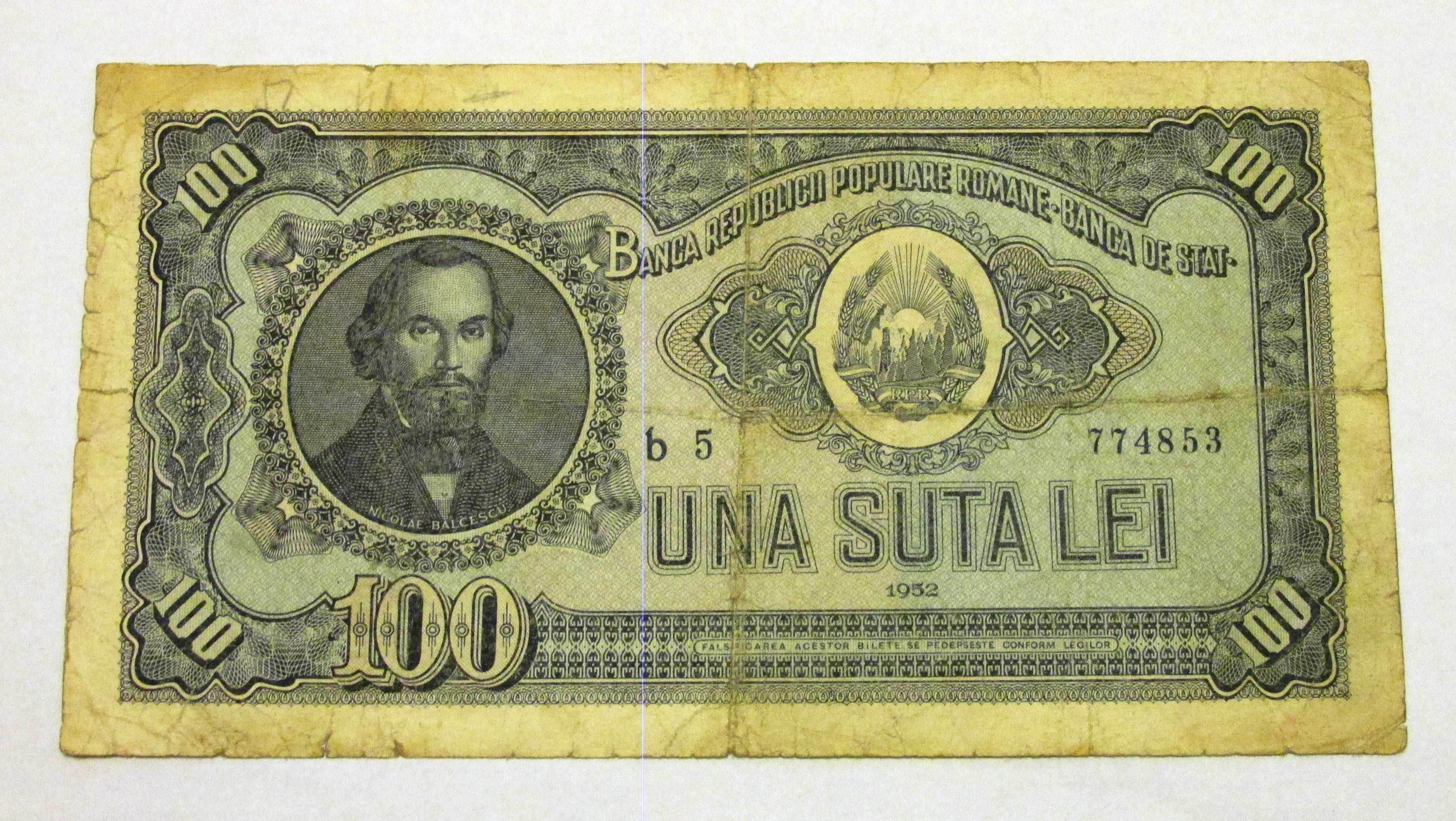 100 Lei 1952 Bancnota Romania RPR