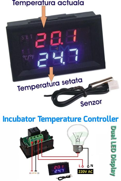 Termostat digital, termoregulator -50/+110 12V regulator temperatura