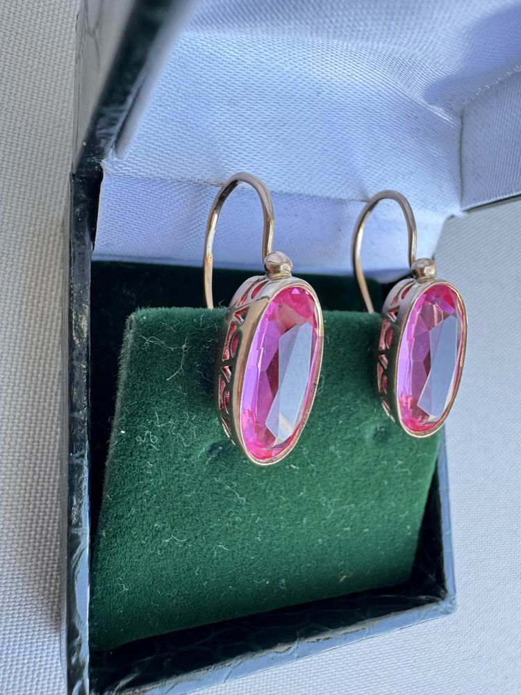 Cercei aur rose 14 k Rusia si rubine
