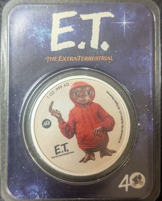 Moneda Argint 1 Oz Colorata E.T.Aniversare 40 de ani Tiraj 4000 bucati