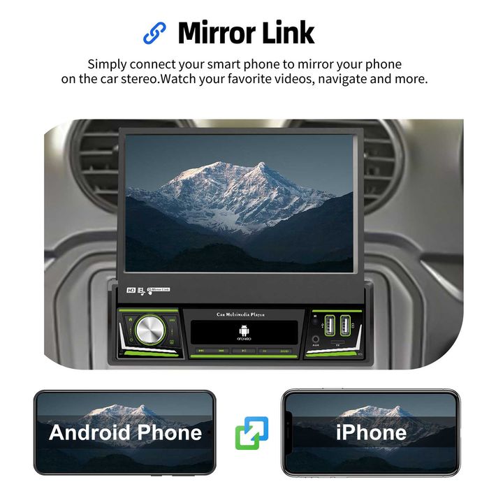 7" 1-DIN  Android 14 с изваждащ се дисплей,  64GB ROM , 4GB RAM