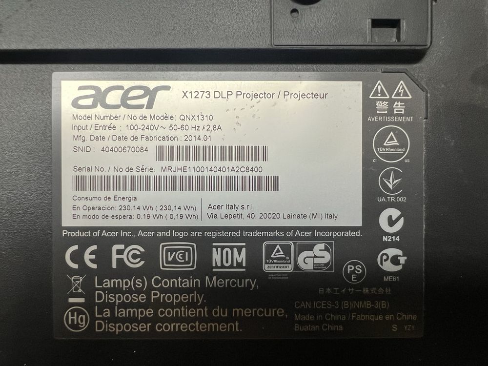 Проектор Acer X1273 DLP