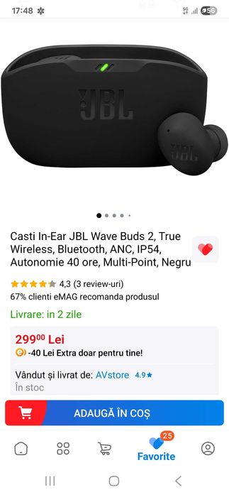 Casti JBL Wave Buds 2, true wireless