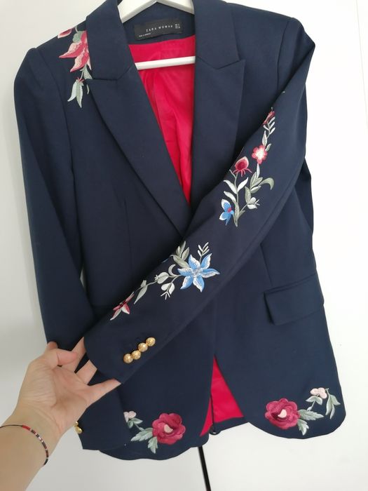 Sacou bleumarin cu broderii Zara, Marime S