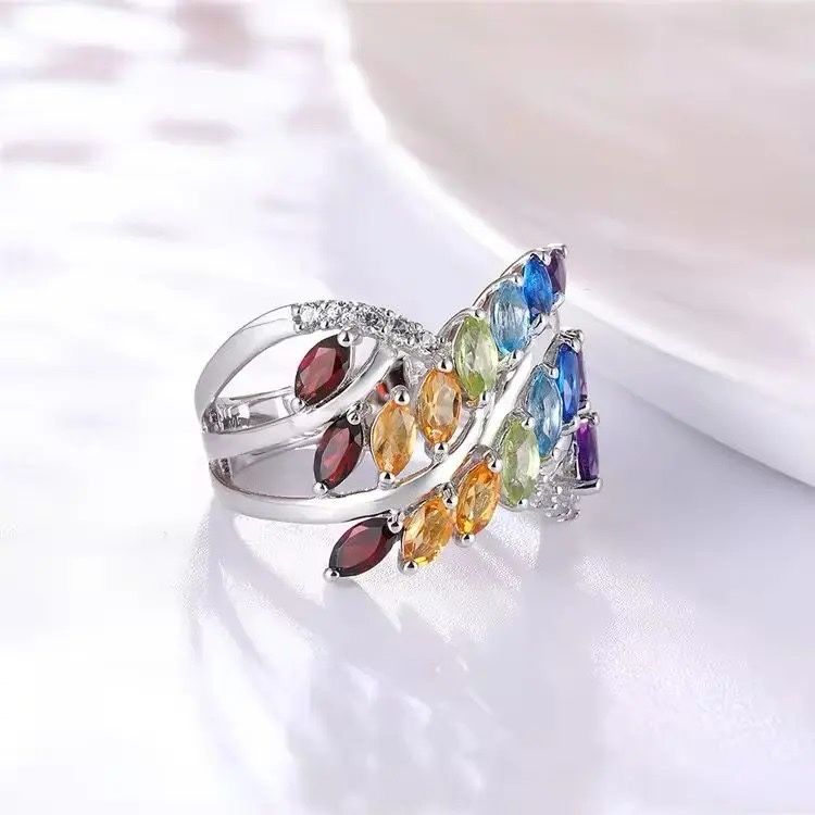 Inel Luxury 2.8ct Pietre Pretioase Naturale Rainbow si Safir Alb