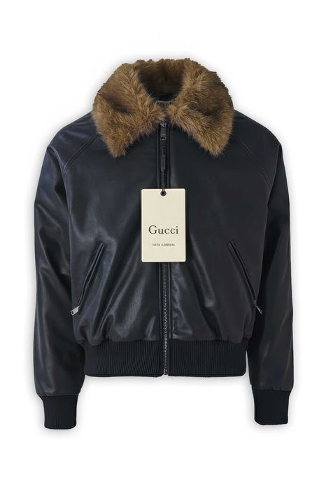 Jacheta Bomber Gucci Din Piele Neagra