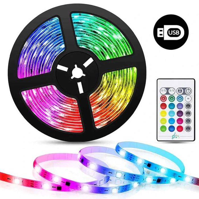 Bandă LED Multicoloră 5m – Cu Telecomandă și 16 Efecte de Lumină