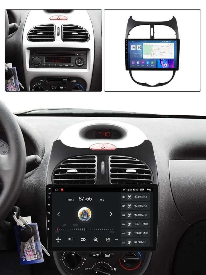 Navigatie Android 13 Peugeot 206 1998 - 2009 1/8 Gb  CarPlay + CAMERA