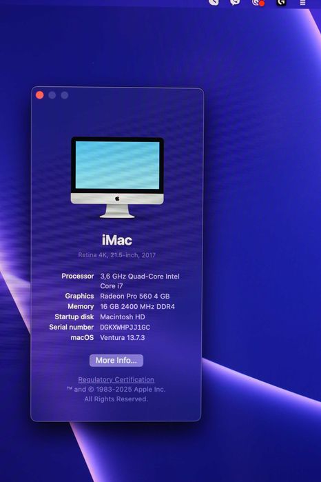 IMac intel core i7 3.6 gh z  16gb ram ddr 4