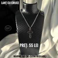 Lant / Colier cu cruce 60 cm reglabil argintiu