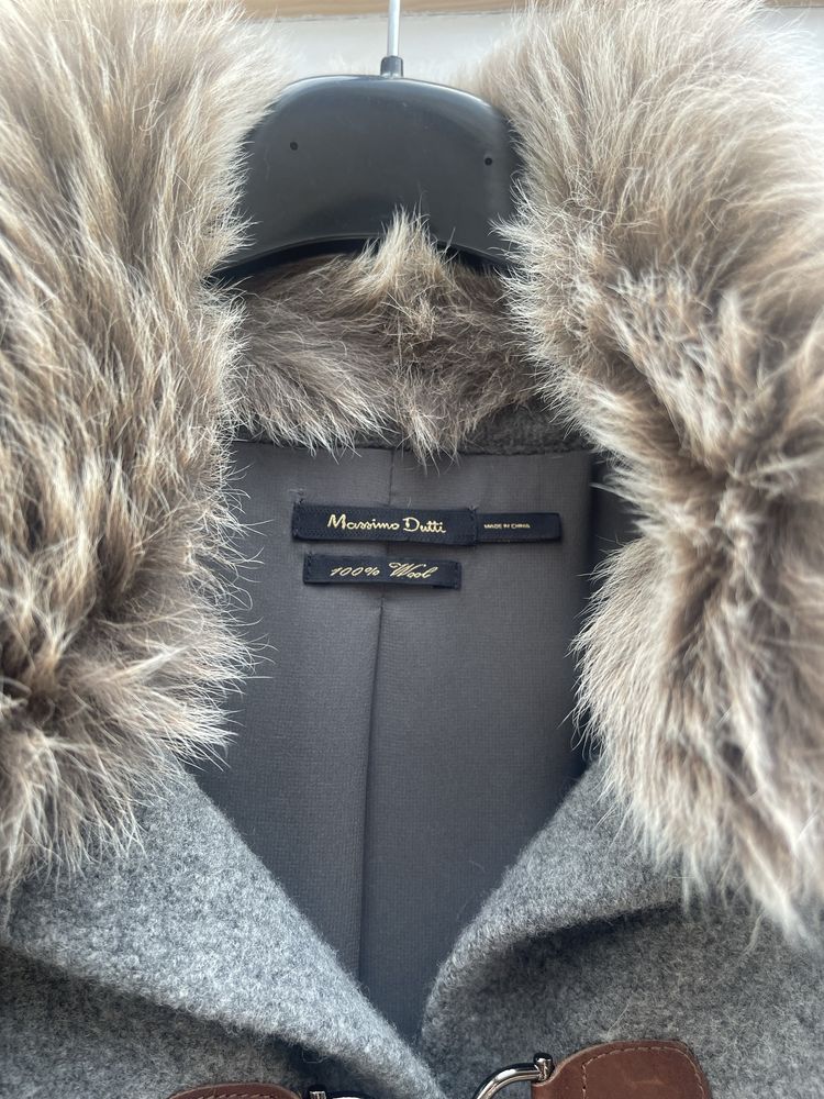 късо палто яке Massimo dutti вълнена яка кожа 100%