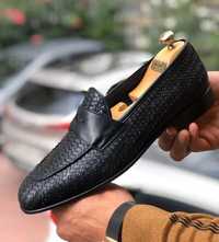 Pantofi loafer 43 43.5 penny de lux Politix piele naturala impletita