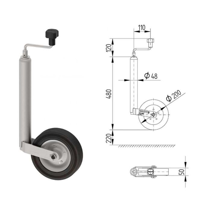 Опорно маневрено помощно колело 48 мм за ремарке колесар каравана