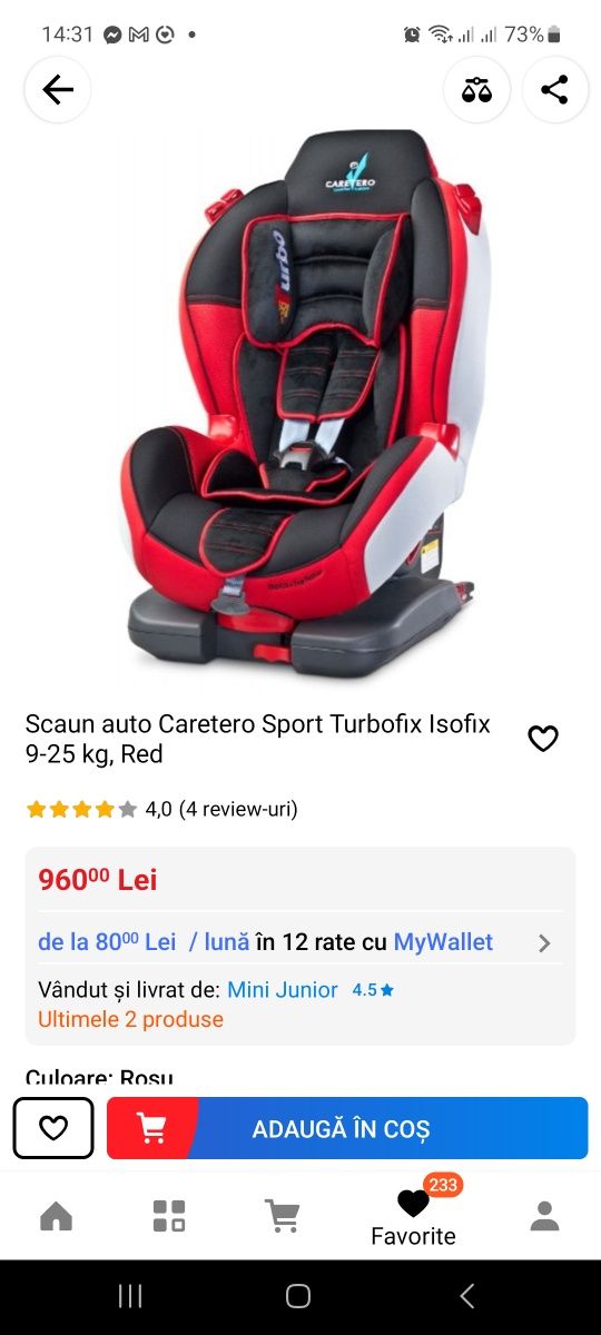 Scaun auto copii Isofix 9 - 25 kg Caretero Turbofix