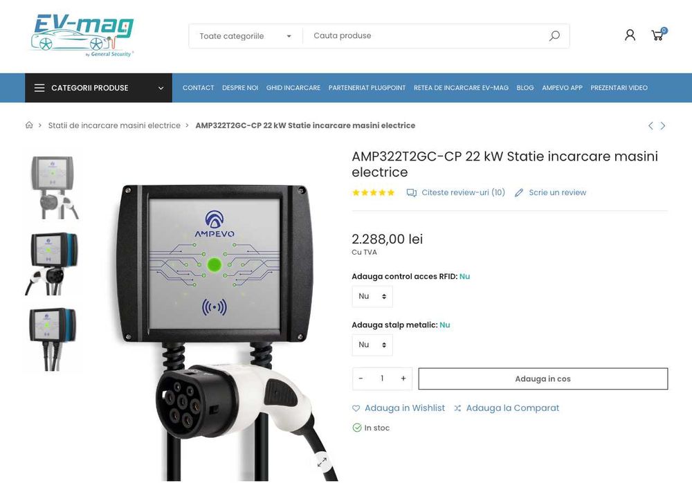 Statie incarcare masini electrice Ampevo AMP322T2GC-CP 22 kW