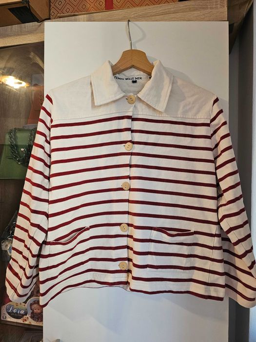 Cardigan in dungi cu nasturi de lemn 100% bumbac