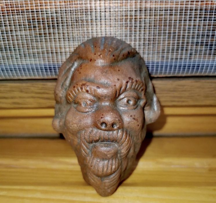 Антикварна автентична японска керамична маска глава бюст самурай фигур
