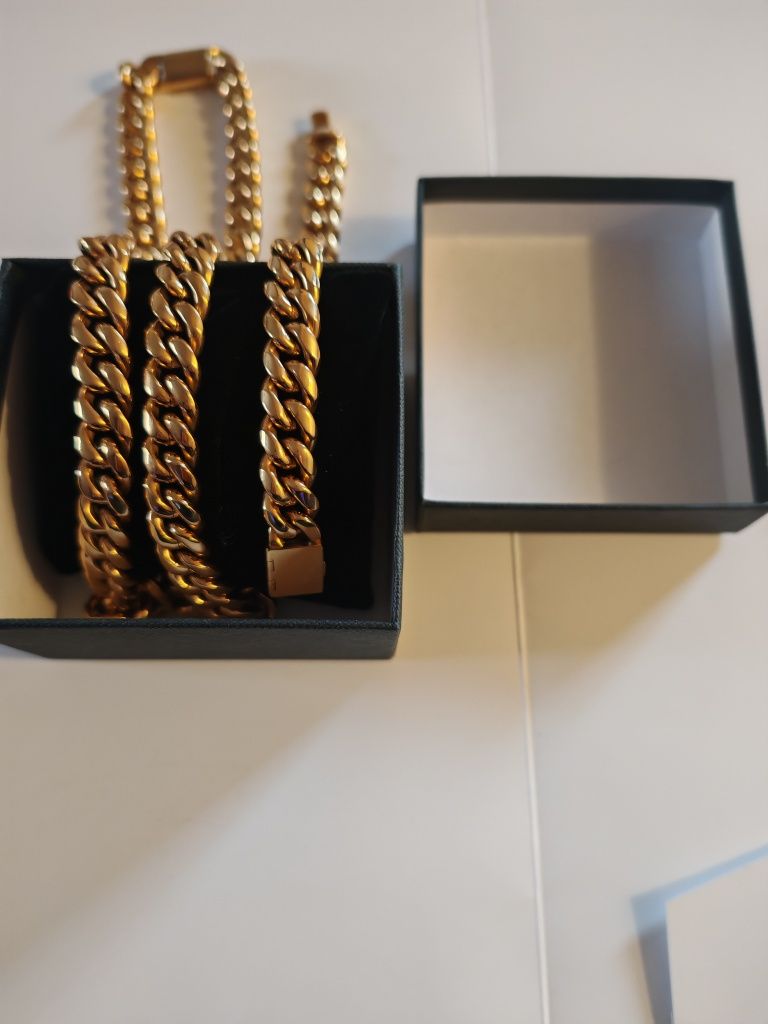 Set cuban inox suflat cu aur de 18k
