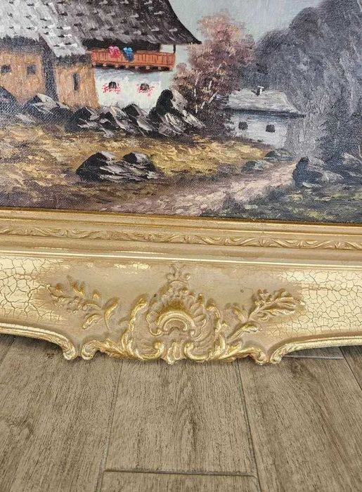 Tablou deosebit, pictat în ulei  reprezentând un peisaj montan alpin,
