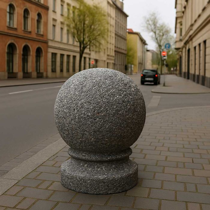 Bolard sferic cu picior din beton cu piatra naturala 35 cm