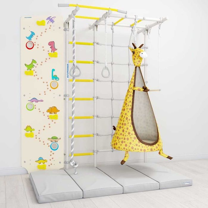 Шведская стенка Romana S7 + скалодром + мат 200 см + Жираф/Зебра