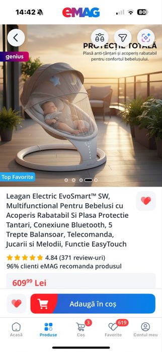 Leagan electric EvoSmart multifunctional pentru bebelusi