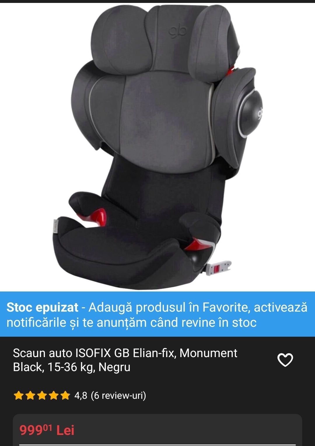 Scaun auto ISOFIX GB Elian-fix (identic cu Cybex), 15-36 kg negru