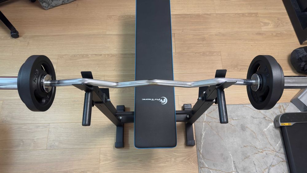 Bancă Pliabilă Fitness + Bară Z Olimpică + 4 Discuri Olimpice (15kg)