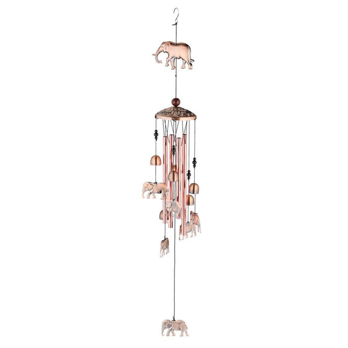 Clopot de vant din metal cu elefanti decor Feng Shui 90 x 11.5 cm