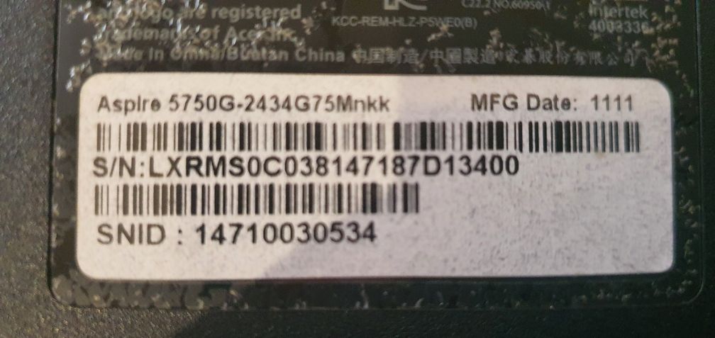 Laptop Acer 5750 G defect