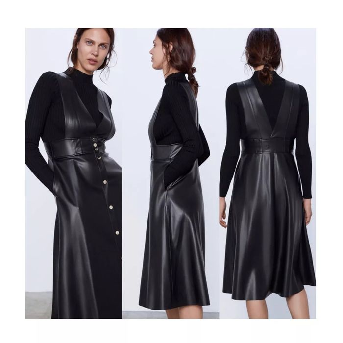 ZARA миди кожена рокля р-р С
