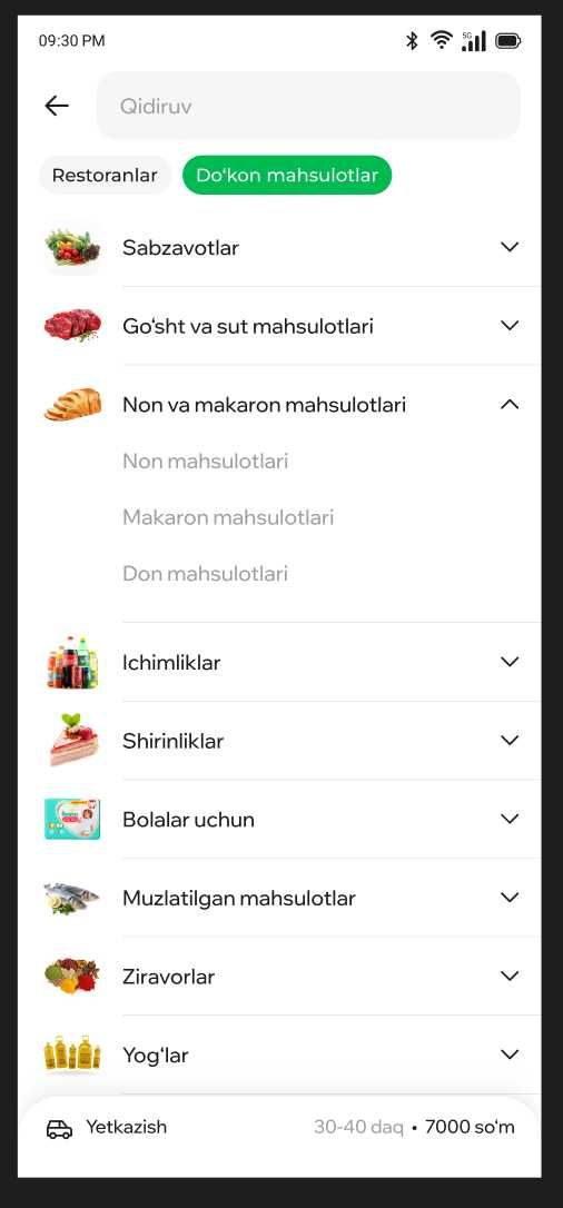 Tayyor ovqat yetkazib berish dasturiy ta’minoti (Android + iOS)