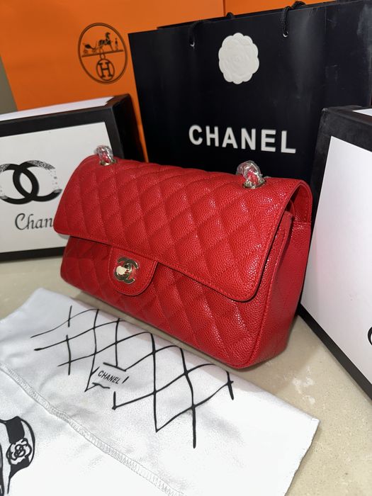 Geanta dama chanel 26cm rosu cu accesorii aurii cadou c:80