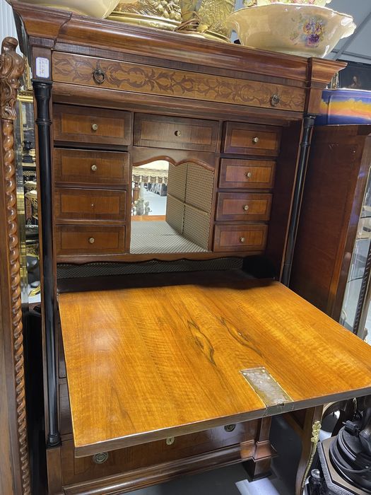 Secretier biedermeier din lemn masiv, cu ornamente bronz, 1860