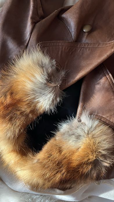 Trench de piele maro cu guler - designer