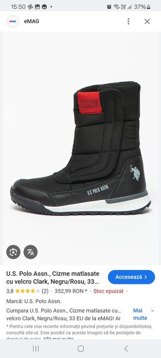 U.S. Polo Assn.Cizme matlasate cu velcro, Clark
