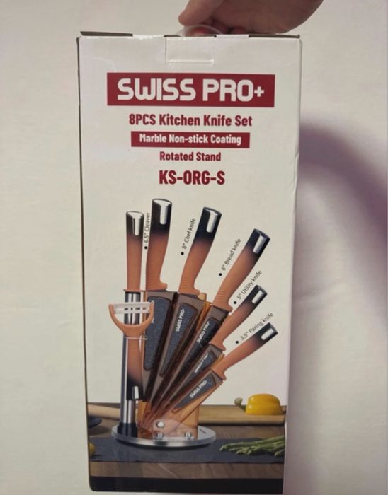 Set cutite bucatarie 8 piese cu suport rotativ Swiss Pro+, nou