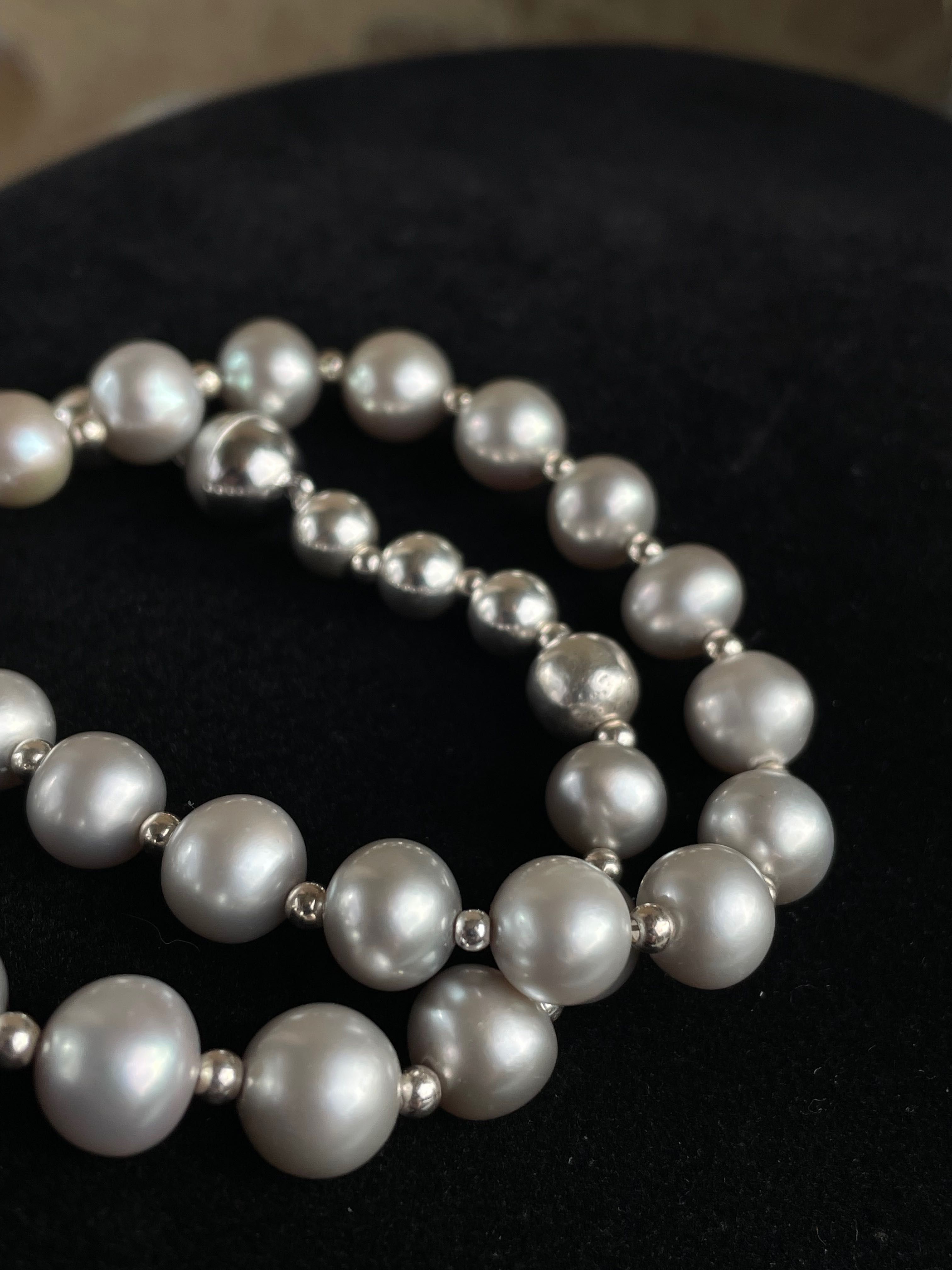Колие естествени сиви таитянски перли , сръбро
