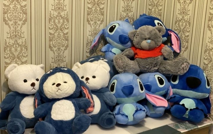 Stich stech lababu kapishonka ayiq yumshoq oynchoqla igrushka myaxkiy