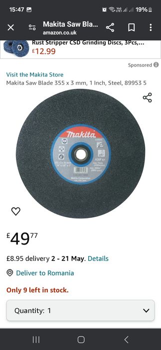 Panza pentru metal, disc Makita , 355x3, 25,4mm