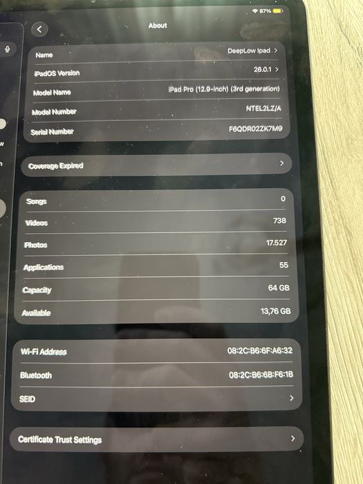 iPad Pro 12.9 (3rd gen) – 64GB Wi-Fi – Stare foarte bună