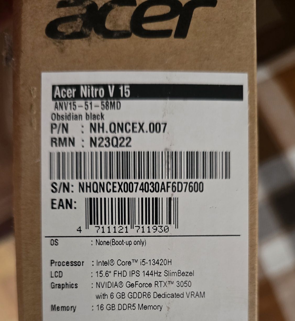 Acer Nitro V15 - і5-1З420Н/ RTX 3050 16GB RAM / 500GB SSD