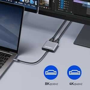 Viagkiki USB C към двоен HDMI адаптер 8K 4K,